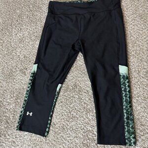 Under Armour Leggings Women’s Large Black Green Snake Print Compression HeatGear